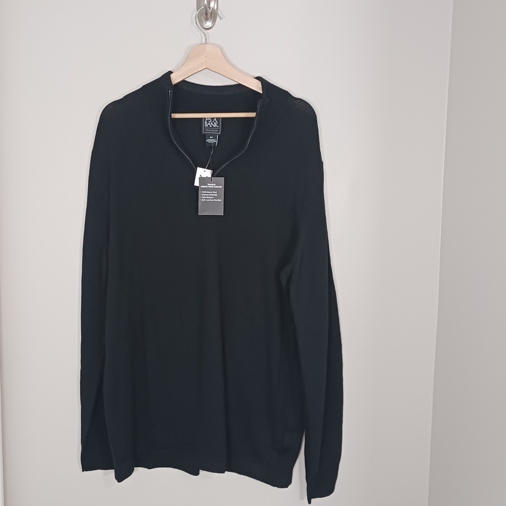Jos A Banks Merino Wool Black 1/4 Zip Pullover Men's Sweater Size XL Tall New